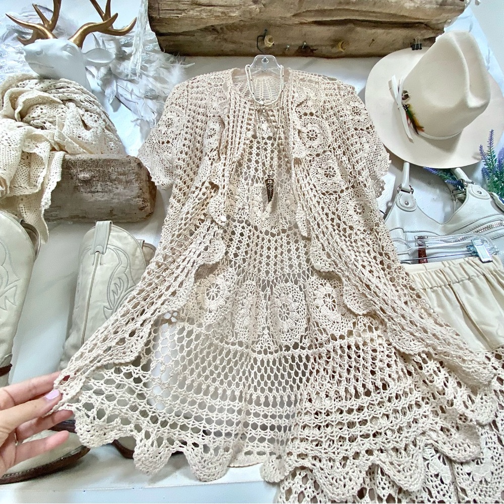 Artisan Crochet set boho lace set skirt/cardi shabby chic prairie Country vibel